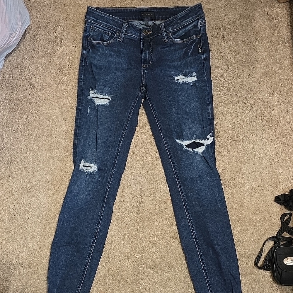 Silver Jeans Dark Blue Ripped Skinny Jeans